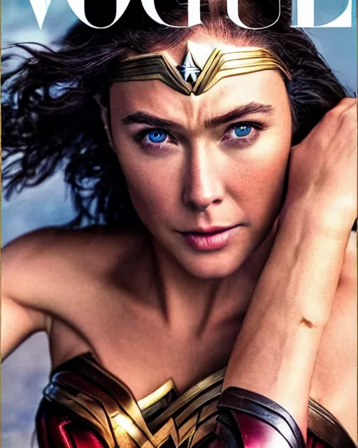 Image similar to Chris Hemsworth as Wonder Woman, Vogue cover photo, realistic face, detailed face, highly detailed, professional photo