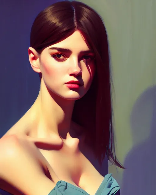 Image similar to stylized portrait by aykutmakut of an artistic pose, composition, young cute serious fancy lady, cinematic colors, realistic shaded, fine details, realistic shaded lighting poster by ilya kuvshinov, magali villeneuve, artgerm, jeremy lipkin and michael garmash and rob rey