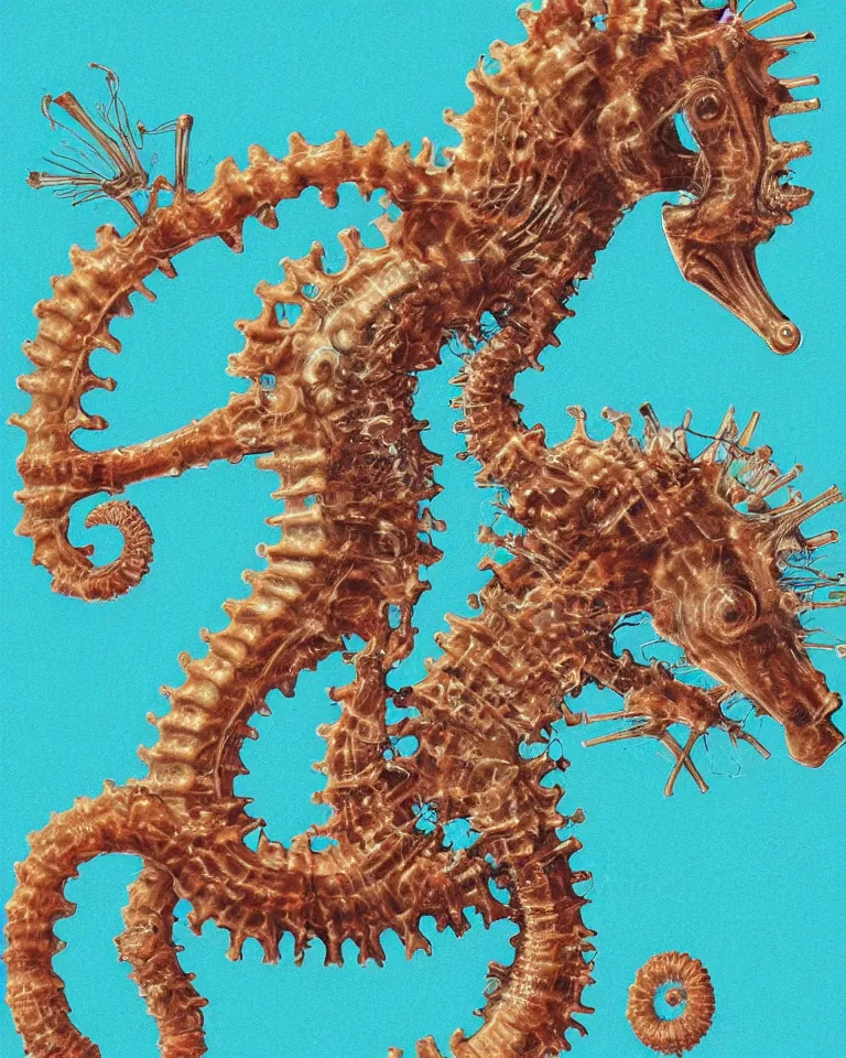 Prompt: a detailed scientific anatomical illustration of a cybernetic seahorse.