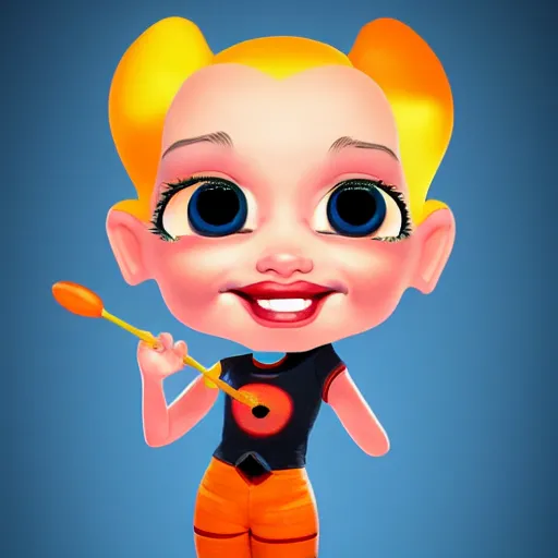 Image similar to baby harley queen caricature playing with a magic wand, full body, big head, large smile, pixar style, 4 k trending on artstation