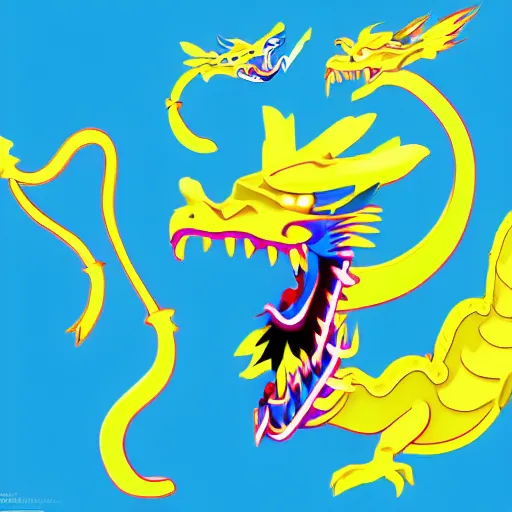 Image similar to illustration neon blue and yellow chinese dragon. trending on artstation