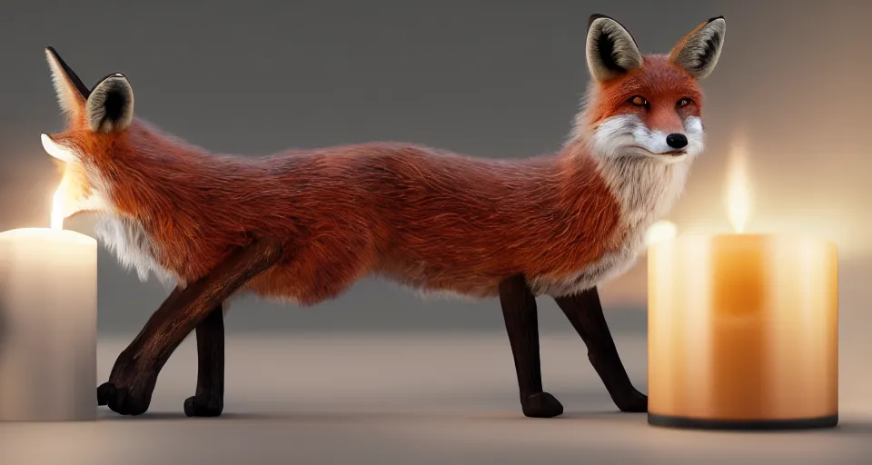 Prompt: a beautiful hyper realistic ultra detailed lifelike matte painting of a fox in front of a candle, unreal engine, deviantart, flickr, artstation, octane render, textured, colorful, extreme realistic detail, physically based rendering, pbr render, very detailed, volumetric lighting, detailed lighting, octane render, 4 k, cinematic lighting, 8 k resolution