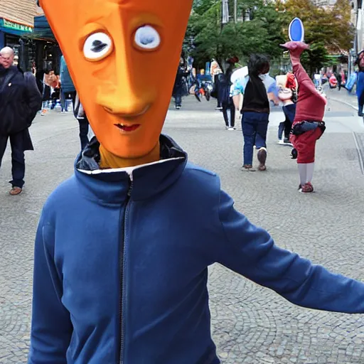 Image similar to Conehead Milhouse street performer