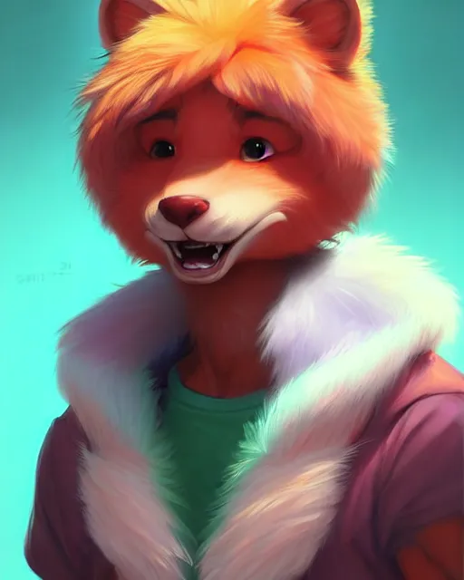 Prompt: character concept art of a cute young colorful male anthropomorphic furry | | cute - fine - face, pretty face, key visual, realistic shaded perfect face, fine details by stanley artgerm lau, wlop, rossdraws, james jean, andrei riabovitchev, marc simonetti, and sakimichan, trending on artstation