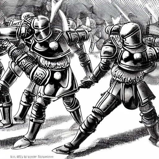 Prompt: futuristic roman cataphracts in advanced roman armor fighting aliens in brutal melee combat alongside plasma weapons as they conquer a new planet