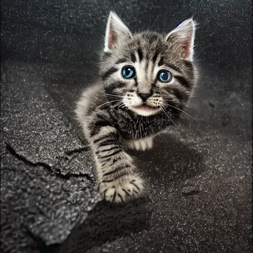 Prompt: full body pose, hyperrealistic photograph of a nightmare kitten, dim volumetric lighting, 8 k, octane beautifully detailed render, extremely hyper detailed, intricate, epic composition, cinematic lighting, masterpiece, trending on artstation, very very detailed, stunning, hdr, smooth, sharp focus, high resolution, award, winning photo, dslr, 5 0 mm