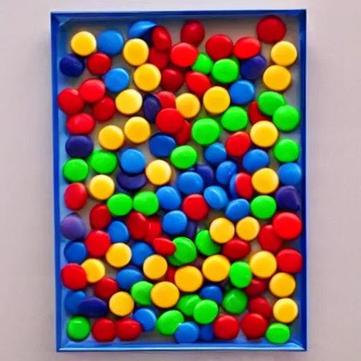 Prompt: a sculpture made of M&MS which form the letter A