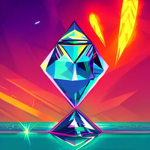 Image similar to diamond gem, epic retrowave art, trending on art station