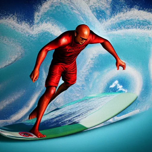 Image similar to kelly slater, psychedelic surfing, octane render, 8k, ultra detailed, iso 100