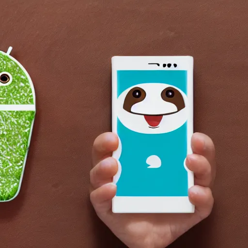 Image similar to a cute anthropomorphic otter using an android phone at home