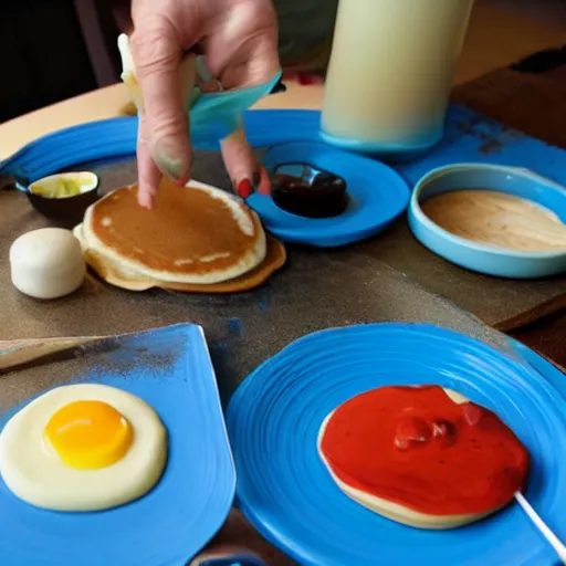 Prompt: claymation, pancake breakfast made of clay