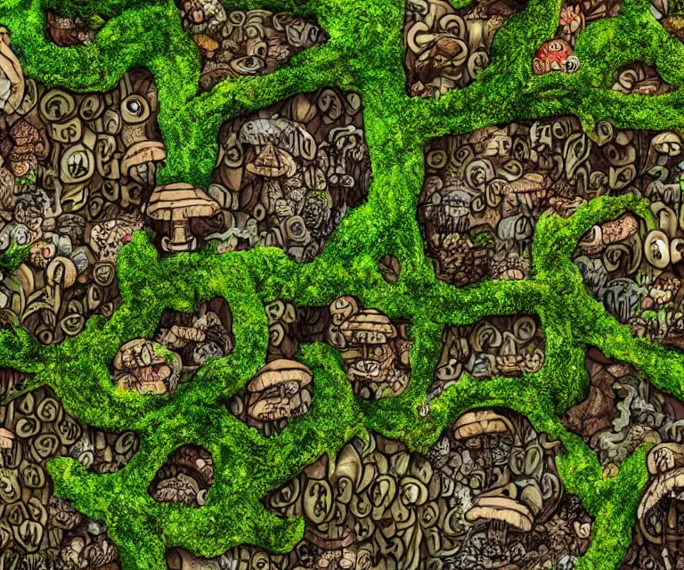 Image similar to a cityscape made of mushrooms, moss, mold, and vines in the style of anti - art trending on artstation deviantart pinterest detailed high resolution hd 8 k