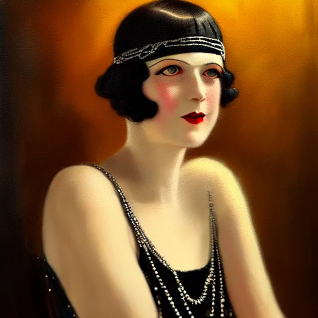 Image similar to 1 9 2 0 s woman in a flapper photo portrait, atmospheric lighting, painted, intricate, ultra detailed, well composed, best on artstation, cgsociety, epic, stunning, gorgeous, intricate detail, wow, masterpiece, by dave dorman