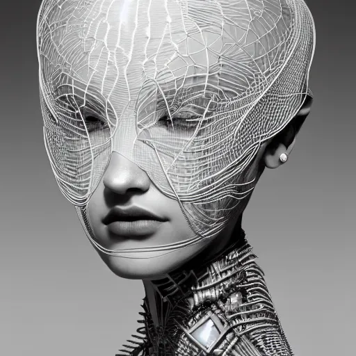 Prompt: portrait of an absurdly beautiful, graceful, sophisticated, fashionable african cyberpunk mechanoid gravure idol, ultrafine hyperdetailed illustration by irakli nadar, matt wisniewski style, marvel comics, intricate linework, porcelain skin, neon jellyfish headdress, ivory carved ruff, unreal engine 5 highly rendered, global illumination, radiant light, detailed and intricate environment