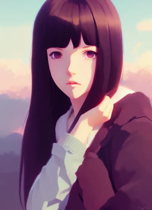 Image similar to portrait of a girl by ilya kuvshinov, cloudy sky background lush landscape illustration concept art anime key visual trending pixiv fanbox by greg rutkowski makoto shinkai studio ghibli