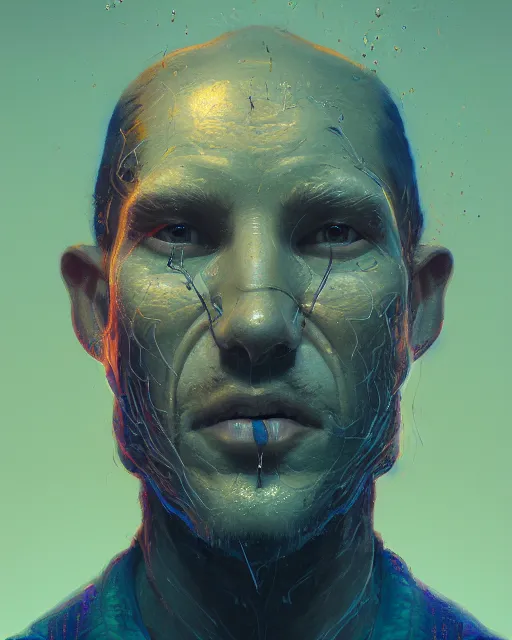 Prompt: portrait of cheeseman, intricate abstract. intricate artwork, by tooth wu, wlop, beeple, dan mumford. concept art, octane render, trending on artstation, greg rutkowski very coherent symmetrical artwork. cinematic, key art, hyper realism, high detail, octane render, 8 k, iridescent accents