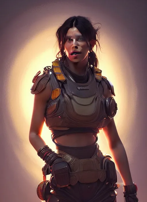 Image similar to portrait of apex legends dua lipa, intricate, elegant, glowing lights, highly detailed, digital painting, artstation, glamor pose, concept art, smooth, sharp focus, illustration, art by artgerm and greg rutkowski, artey freytag