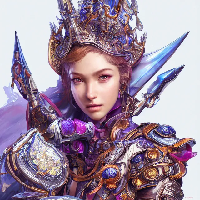 Image similar to studio portrait of lawful good colorful female holy mech paladin as absurdly beautiful, elegant, young sensual pretty woman, ultrafine hyperrealistic detailed face illustration by kim jung gi, irakli nadar, intricate linework, sharp focus, bright colors, matte, octopath traveler, final fantasy, unreal engine highly rendered, global illumination, radiant light, intricate environment