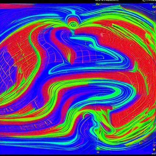 Image similar to a CFD Simulation of a spaceshuttle, Colourful, Multiphase flow