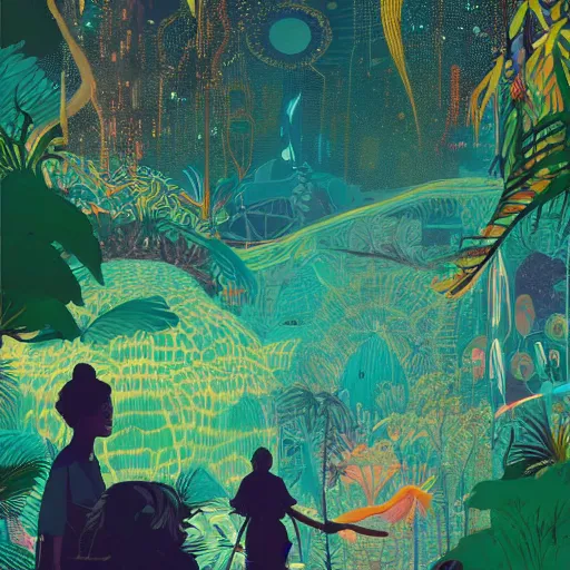 Image similar to disco diffusion painting of the jungle by victo ngai and malika favre, makoto shinkai, masterpiece, contest award winner