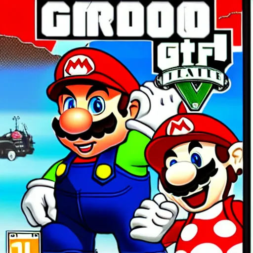 Prompt: mario as a gta v cover