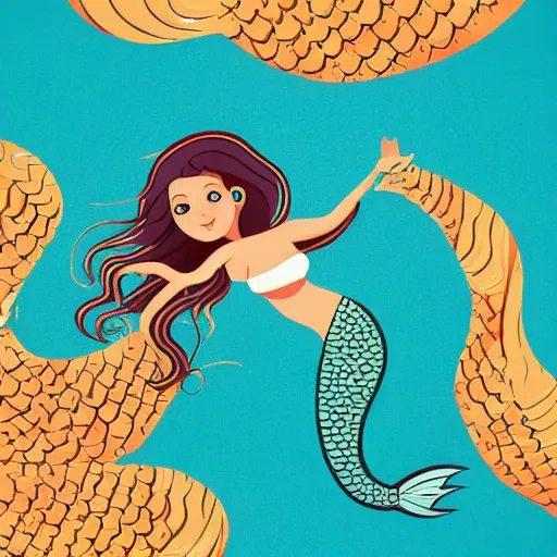 Image similar to Full body mermaid swimming in the sea, Anthropomorphic, highly detailed, colorful, illustration, smooth and clean vector curves, no jagged lines, vector art, smooth