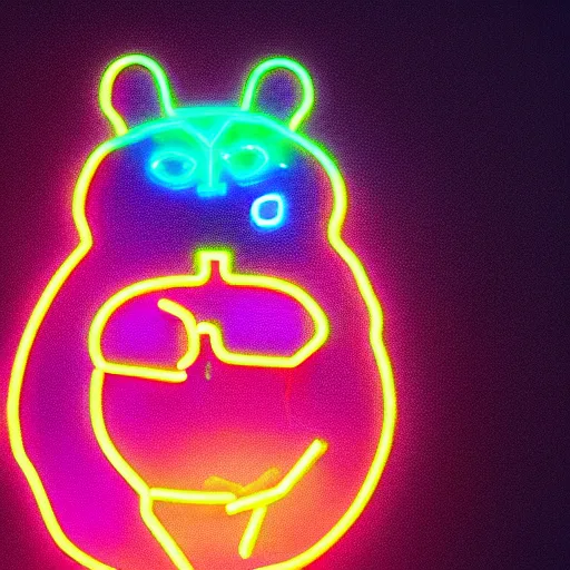 Image similar to cyberpunk hamster made of glowing neon lights holding a rainbow gem crystal, light reflection, 8 k, hd, logo