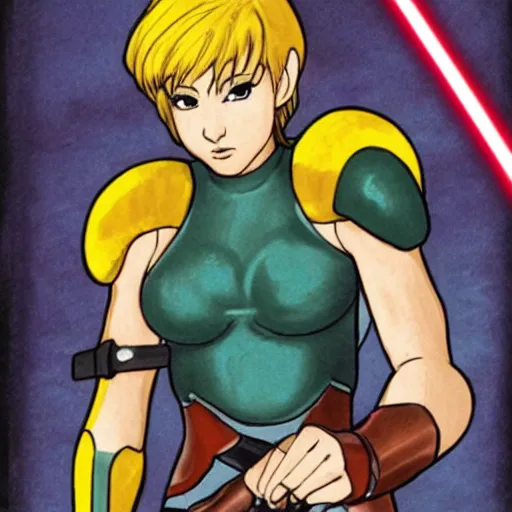 Image similar to samus holding a jedi sword