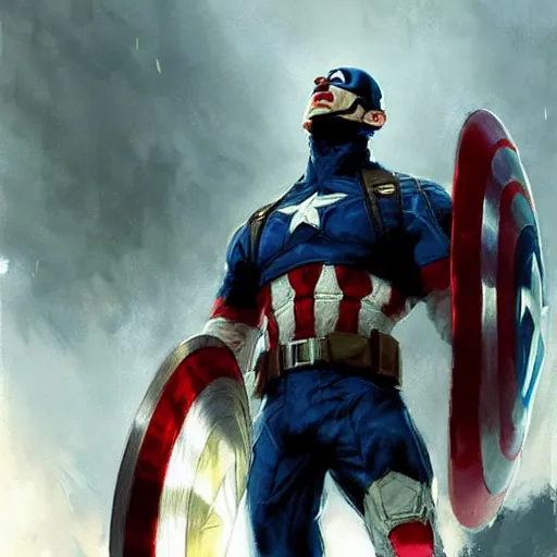 Image similar to captain america crying art, by greg rutkowski