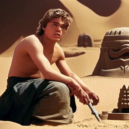 Image similar to Picture of Anakin Skywalker building a sand castle on Tatooine