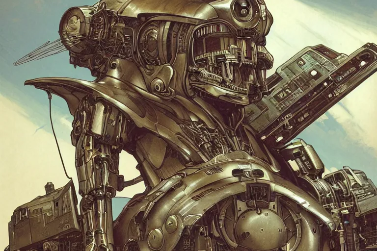 Prompt: comic book illustration, a cyborg pilot in the cockpit of a battle droid, intricate machinery, biomechanics, the ghosts in the machine, cyberpunk concept art by artgerm and Guy Denning and Moebius and Alphonse Mucha, highly detailed, intricate, sci-fi, sharp focus, Trending on Artstation HQ, deviantart