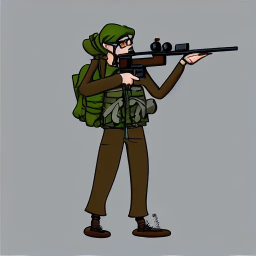 Image similar to sniper nerd dork geek, illustrated, detailed