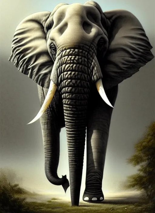 Prompt: an elephant that's dysfunctional, elegant, sharp focus, illustration, highly detailed, digital painting, concept art, matte, art by wlop and artgerm and ivan shishkin and andrey shishkin, masterpiece