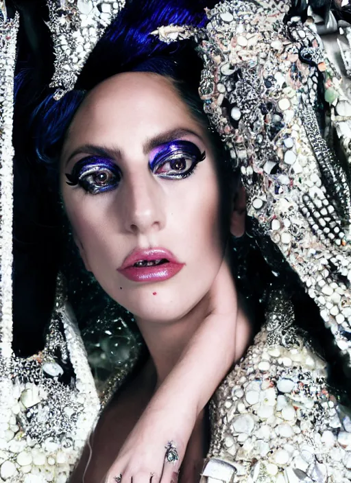 Prompt: lady gaga styled by nick knight posing, photohoot as a doll, set pieces, intricate set, vogue magazine, canon, highly realistic. high resolution. highly detailed. dramatic. 8 k. 4 k.