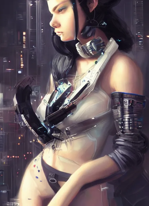 Image similar to teen elf, cyberpunk rigger, black hair, gorgeous, amazing, elegant, intricate, highly detailed, digital painting, artstation, concept art, sharp focus, illustration, art by ross tran