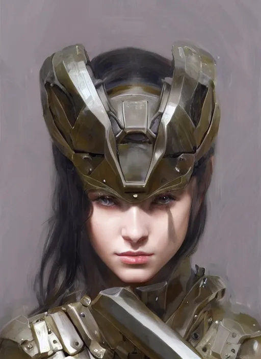 Image similar to a professional painting of a beautiful young female, clothed in military armor, olive skin, long dark hair, beautiful bone structure, symmetrical facial features, intricate, elegant, digital painting, concept art, smooth, sharp focus, illustration, from Metal Gear, by Ruan Jia and Mandy Jurgens and Artgerm and William-Adolphe Bouguerea