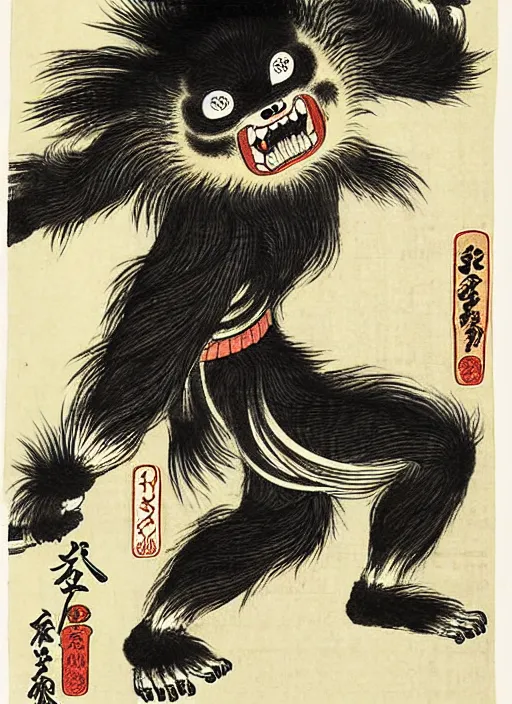 Image similar to a wookie as a yokai illustrated by kawanabe kyosai and toriyama sekien