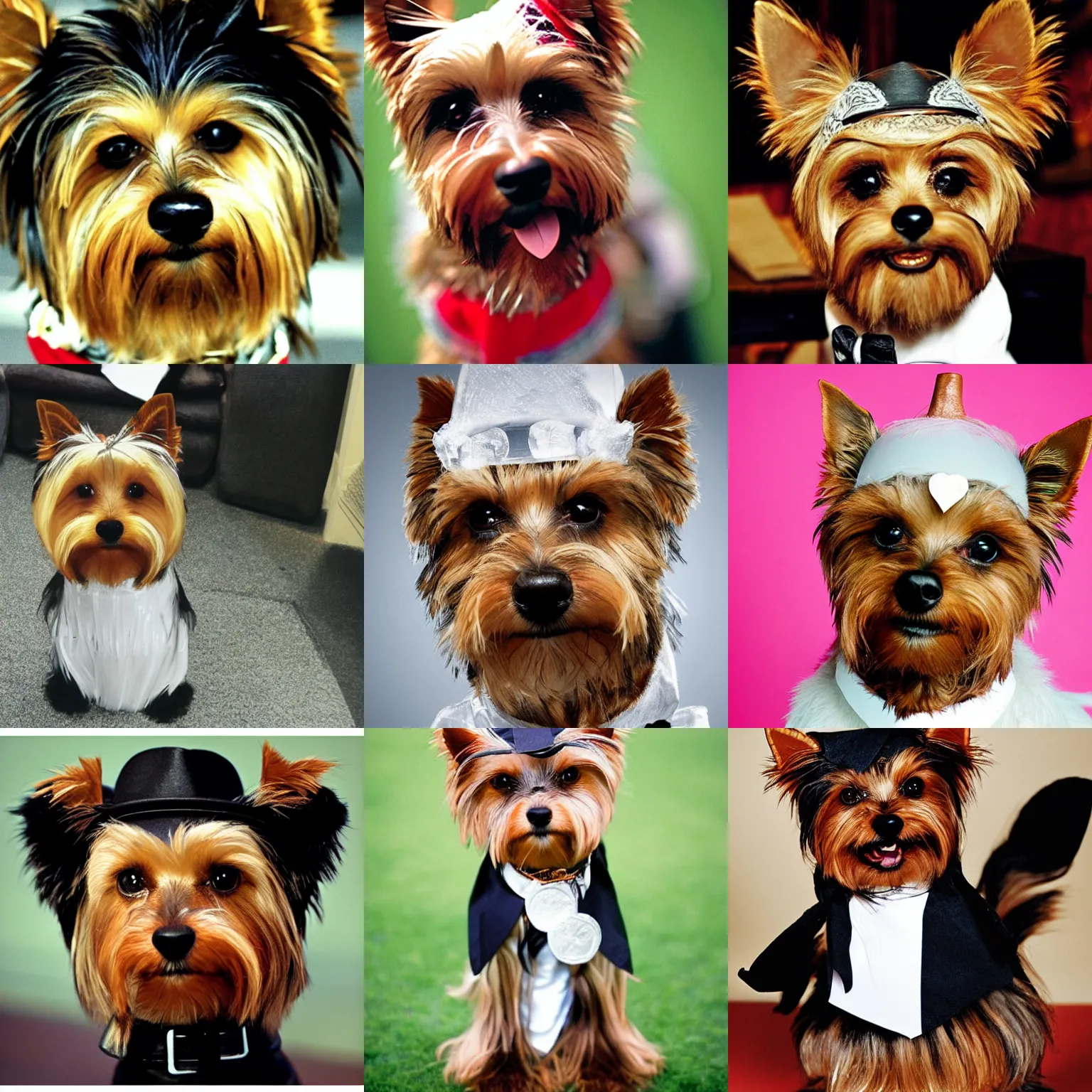 Prompt: photograph of a anthropomorphic yorkie dog dressed as scarface