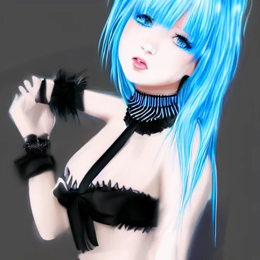 Image similar to realistic teasing detailed semirealism beautiful gorgeous cute Blackpink Lalisa Manoban white hair white cat ears blue eyes, wearing black camisole outfit, headphones, black leather choker full HD 4K high resolution quality WLOP, Aztodio, Taejune Kim, Guweiz, Pixiv, Instagram, Artstation