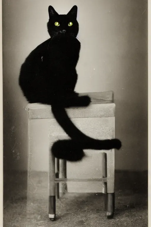 Image similar to seated studio photograph of a black cat