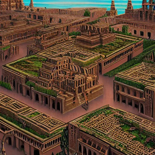 Prompt: view of ancient babylon, digital art, city life, by richard wright, trending on artstation, beautiful, intricate, amazing art