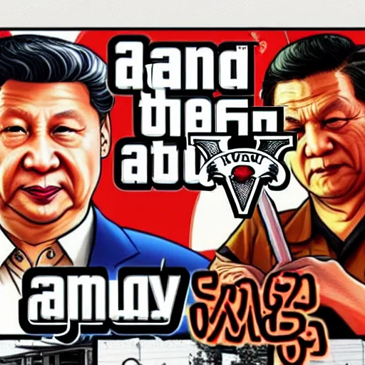 Prompt: Xi Jinping in GTA V, Cover art by Stephen Bliss, Boxart, loading screen