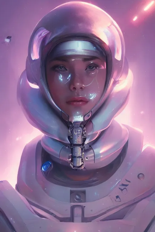 Image similar to portrait of a futuristic cosmonaut girl with biomechanical parts by Artgerm and Greg Rutkowski , néon light, digital painting, highly detailed, trending on artstation