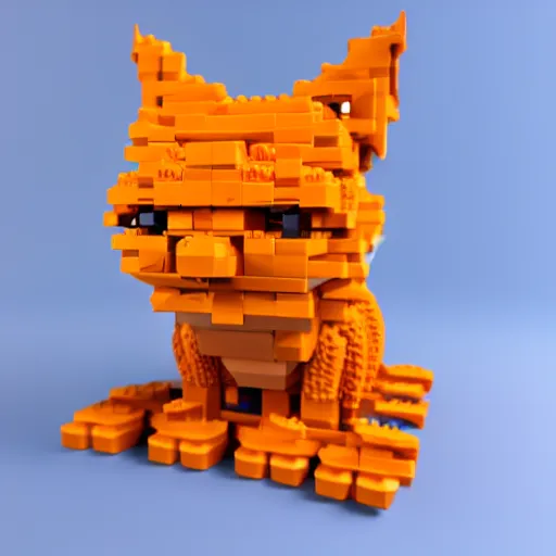 Prompt: 3 d render of a lego mini build of a smiling orange cat