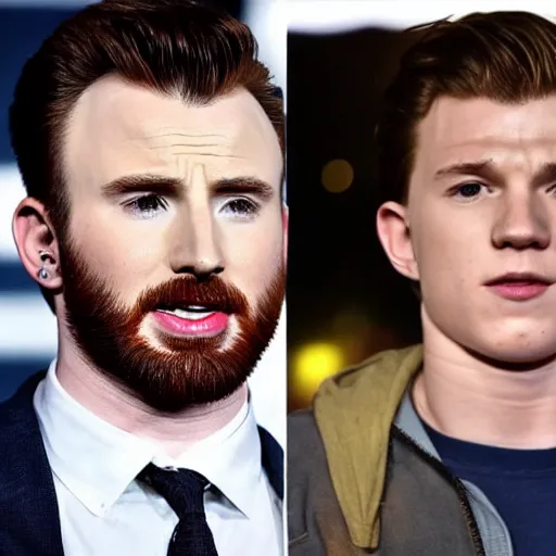 Prompt: chris evans and tom holland watches nfl football at home