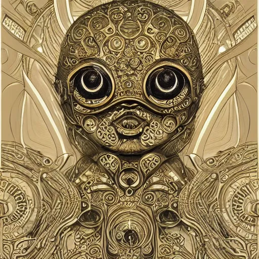 Prompt: an intricate, detailed face of an android, golden skin with water drops on it, by Joe Fenton, trending on artstation, art nouveau