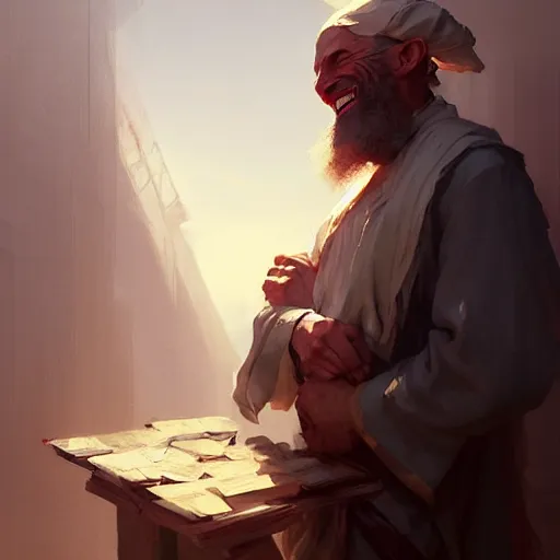 Prompt: a happy merchant jew, by greg rutkowski, artstation, by artgerm, by wlop