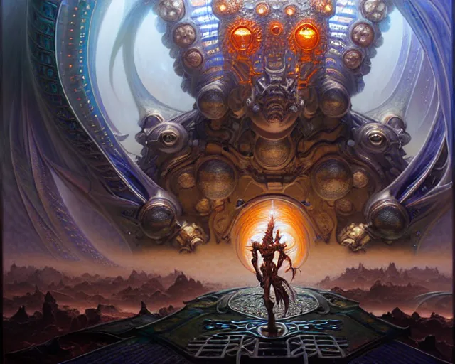 Image similar to the hall of heroes, fantasy character portrait made of fractals facing each other, ultra realistic, wide angle, intricate details, the fifth element artifacts, highly detailed by peter mohrbacher, hajime sorayama, wayne barlowe, boris vallejo, aaron horkey, gaston bussiere, craig mullins