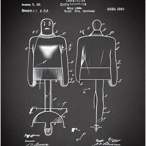 Prompt: patent drawing of the body of gru. despicable me.