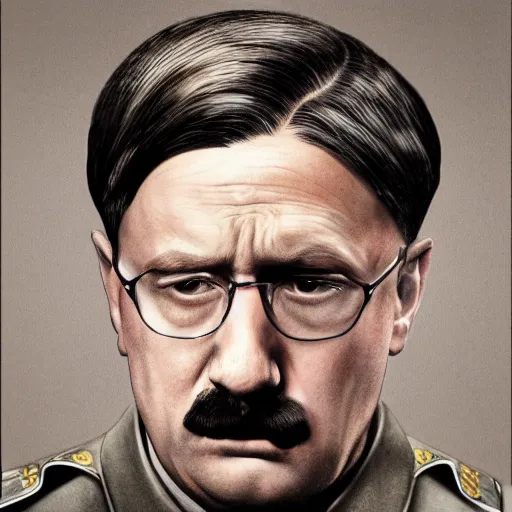 Image similar to hitler shot in head by seth rogen photorealistic